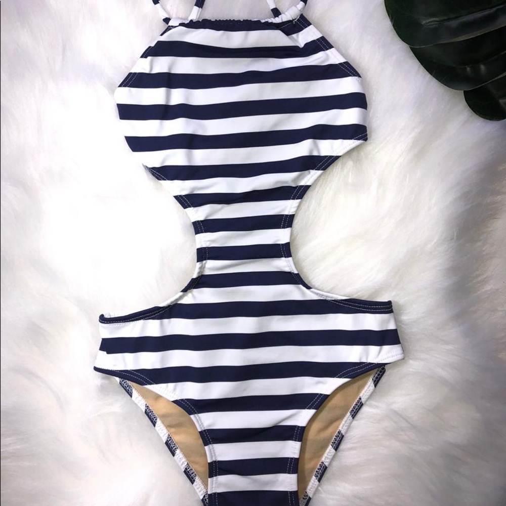 Girls Blue and white one piece swimsuit
